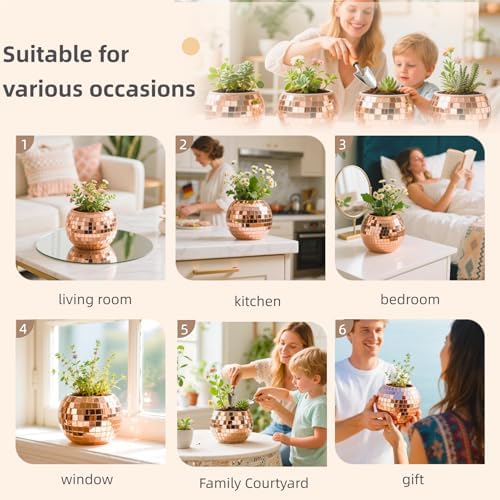 Rose Gold Mirror Disco Ball Vase Planter