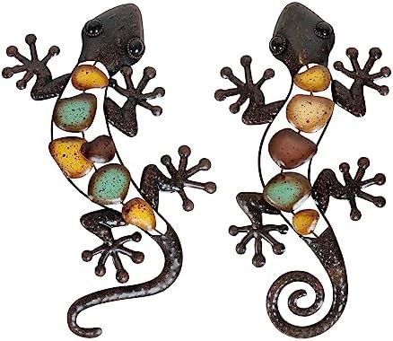 LIFFY Metal Gecko Wall Decor 2 Pack Large 15 Inch