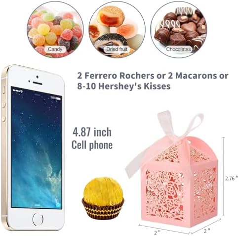 100pcs Pink Laser Cut Favor Boxes with Ribbons