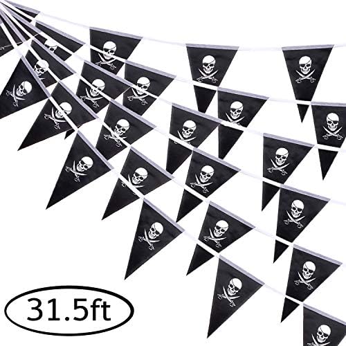 Whaline 315ft Halloween Skull Pirate Flags Bunting