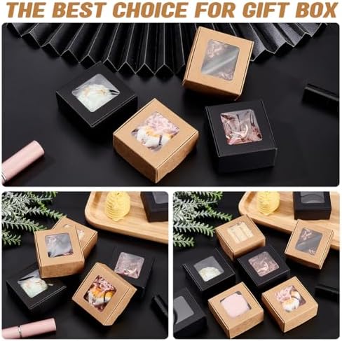 BENECREAT 100-Pack Kraft Gift Boxes with Clear Window