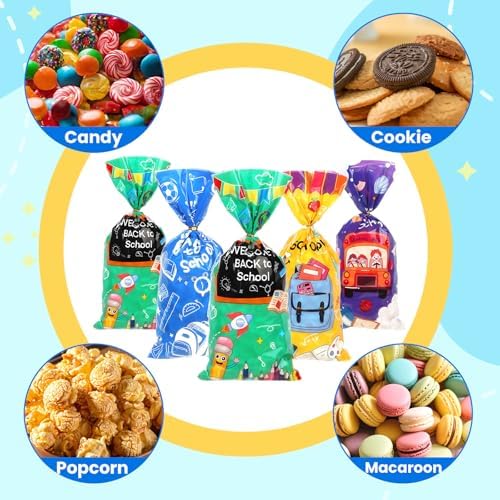100 Pieces Back to School Cellophane Bags with Twist Ties