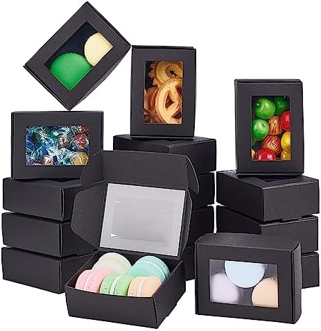 BENECREAT 30 Pack Black Kraft Gift Boxes with Clear Windows