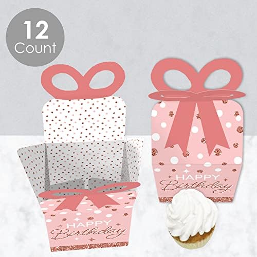 Big Dot of Happiness Pink Rose Gold Birthday Bow Boxes Set of 12