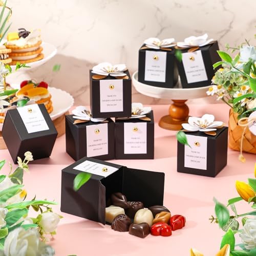 Affrolling 50 Pcs Black Wedding Favor Boxes with Thank You Card