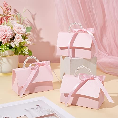 BENECREAT 16Set Pink Kraft Gift Box DIY Kit with Pearl Handle