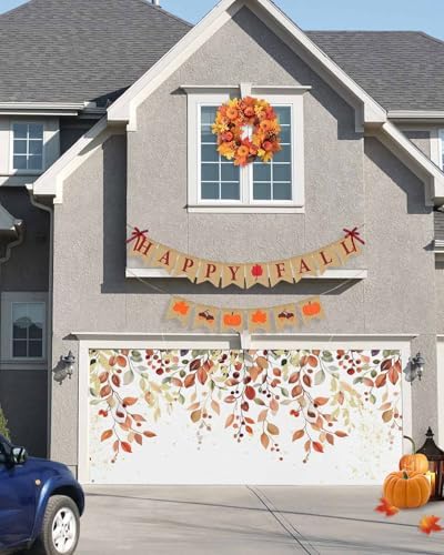 Watercolor Fall Leaves Garage Door Cover 7x8ft