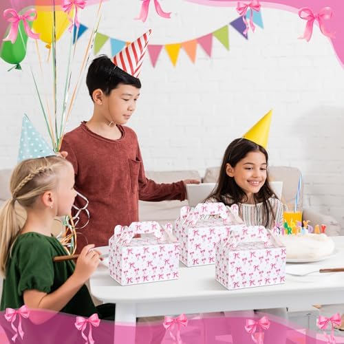 24 Pack Pink Bow Gift Boxes with Handles for Party
