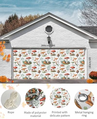 Pastoral Mushroom Garage Door Cover 7x8ft Hanging Banner