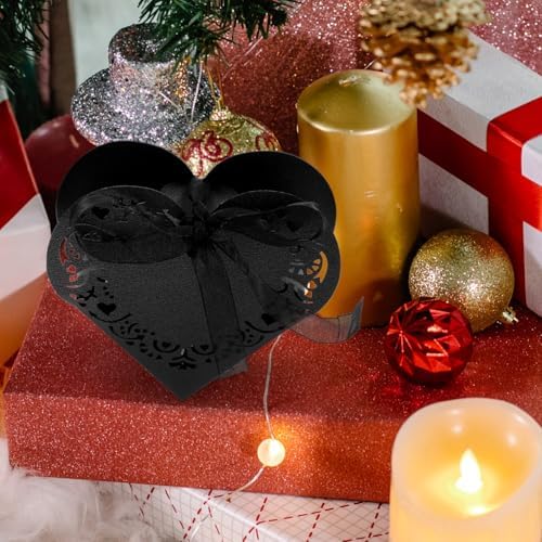 HOMSFOU Heart Shape Wedding Favor Boxes with Ribbons