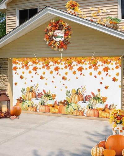 Thanksgiving Pumpkin Maple Leaves Garage Door Cover 7x8ft