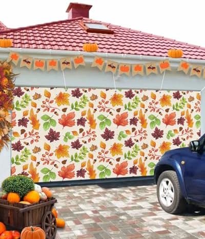 Thanksgiving Fall Leaf Garage Door Cover 7x8ft