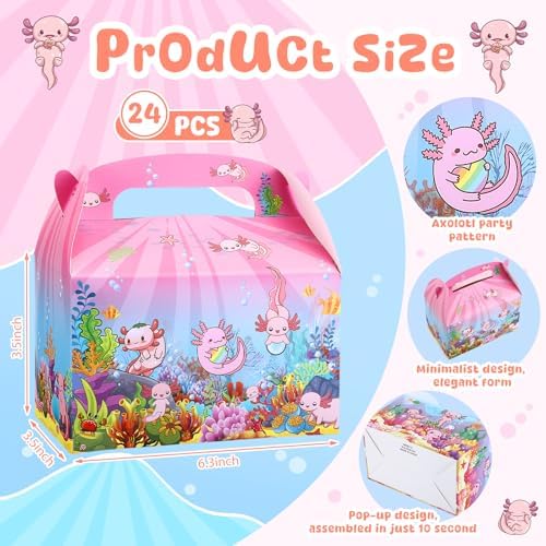 Neptniopllab 24 Piece Axolotl Favor Boxes