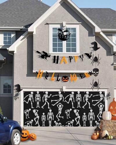Happy Halloween Skeleton Skull Garage Door Cover 7x8ft