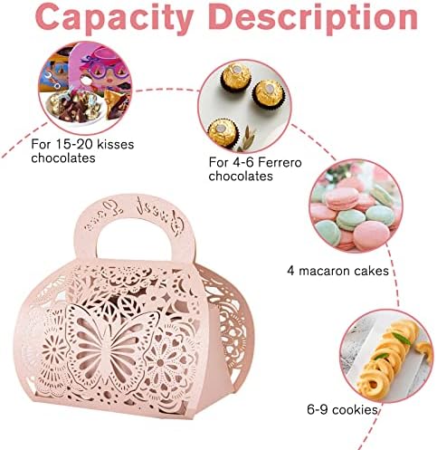 25PCS Pink Laser Cut Favor Boxes with Handle