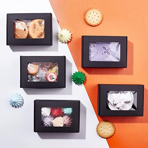 BENECREAT 30 Pack Black Kraft Gift Boxes with Clear Windows