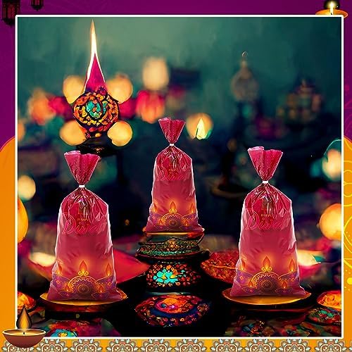 Tenceur 100 Pcs Diwali Cellophane Bags with Ties