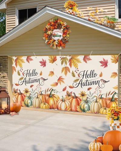 Fall Garage Door Banner 7x8 ft Hello Autumn Decor