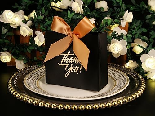 Yoption 50 Pcs Wedding Favor Boxes with Gold Bow