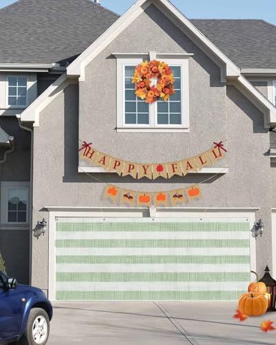 Farmhouse Sage Green Striped Linen Garage Door Cover 7x8ft
