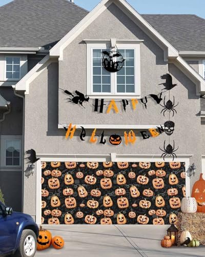 Halloween Pumpkin Ghost Face Garage Door Cover 7x8ft