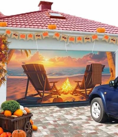 Autumn Bonfire Chair Garage Door Cover 7x8ft with Grommets