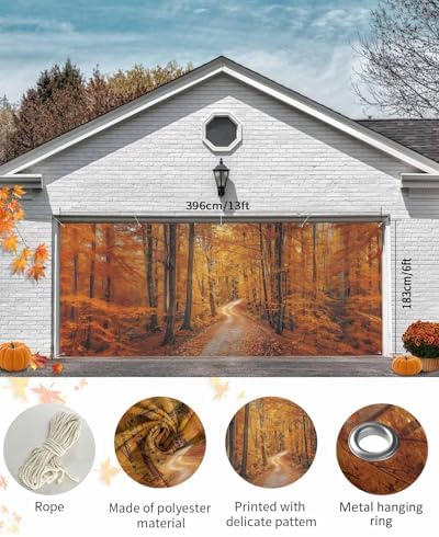 Autumn Forest Orange Leaves Garage Door Cover 7x8ft