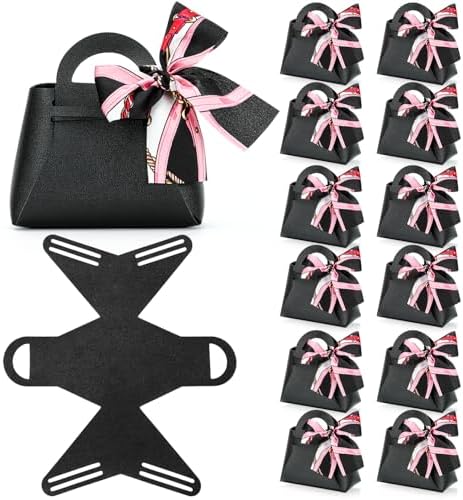 Yadiana 12 Pack PU Leather Gift Bags with Handle and Ribbon