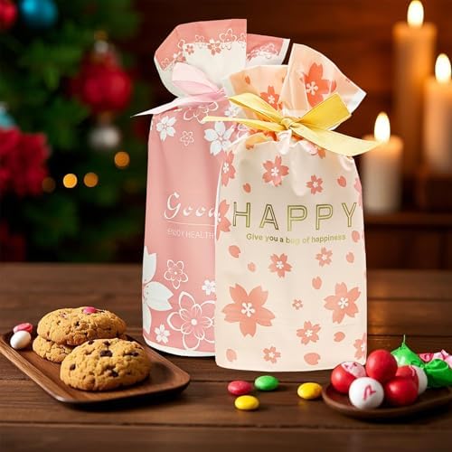 Bomvabe 20 Small Gift Bags with Drawstring 9 x 6 Pattern Blossom