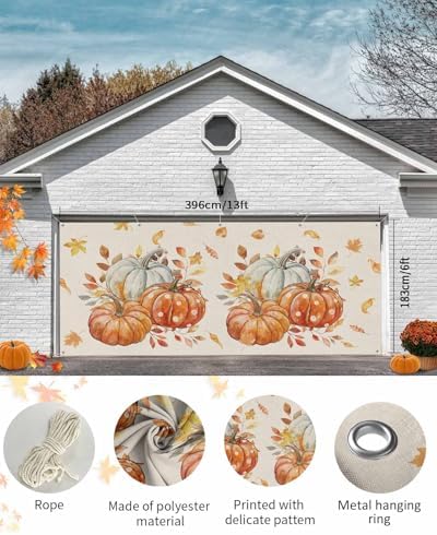 Fall Orange Pumpkin Harvest Burlap Garage Door Cover 7x8ft