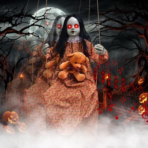 Scary Halloween Hanging Girl Prop with Sound and Light