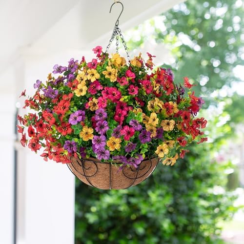 HyeFlora Hanging Flower Basket with Artificial Bougainvillea