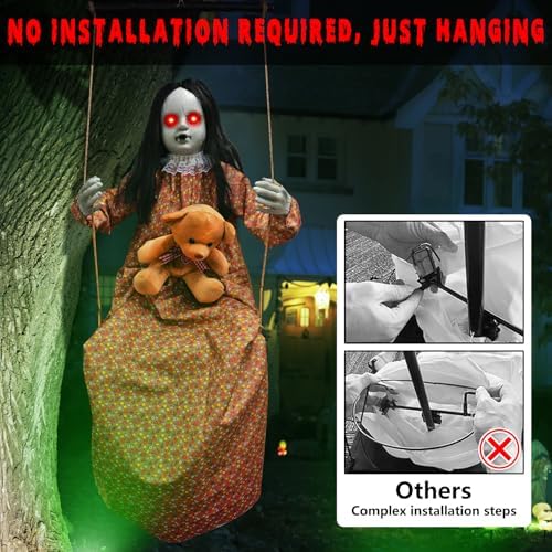 Scary Halloween Hanging Girl Prop with Sound and Light
