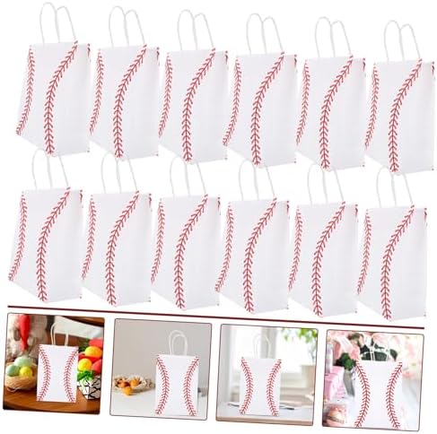 SHOWERORO 12pcs White Kraft Paper Baseball Party Bags