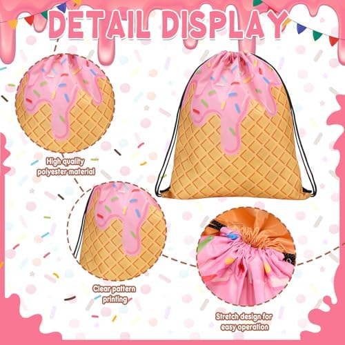 Sunnymove 16 Pcs Ice Cream Gift Bags Cute Drawstring Backpacks