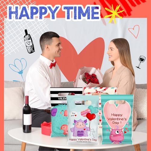 Frienda 100 Plastic Valentine Gift Bags with Handle