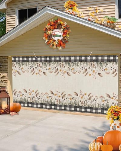 Wheat Sheaf Autumn Leaves Linen Garage Door Cover 7x8ft