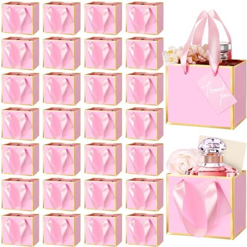 Yeaqee 50 Pcs Mini Metallic Foil Gift Bags with Handles Pink Gold