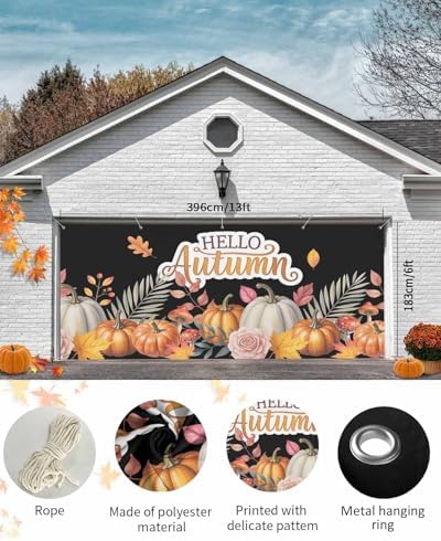 Hello Autumn Garage Door Cover 7x8ft with Grommets