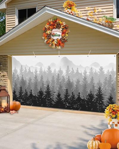 IDOWMAT Black Gray Gradient Trees Garage Door Cover 7x8ft
