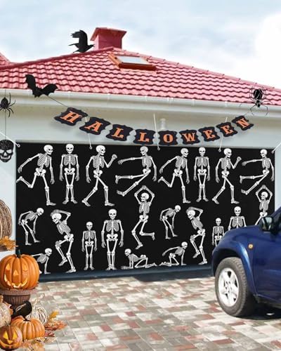 Happy Halloween Skeleton Skull Garage Door Cover 7x8ft