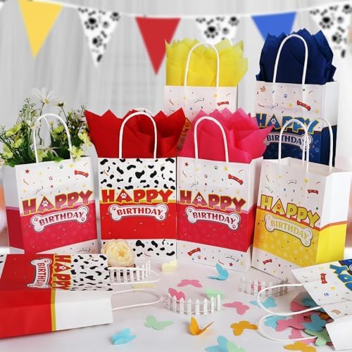 16 Pack Cartoon Dog Paw Gift Bags with Tissue Paper