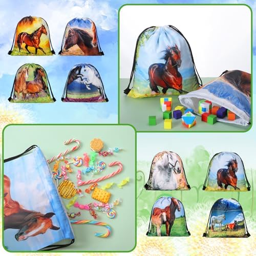 Saintrygo 30 Pcs Horse Pattern Drawstring Gift Bags