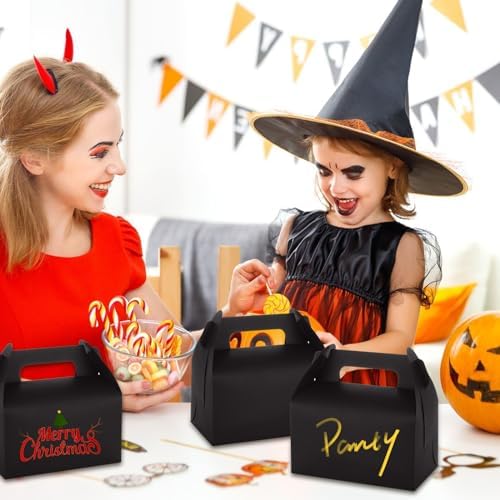 ABuff 50 Pack Black Gable Treat Boxes for Party Favors