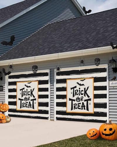 IDOWMAT Black Quotes Trick Or Treat Garage Door Cover 7x8ft