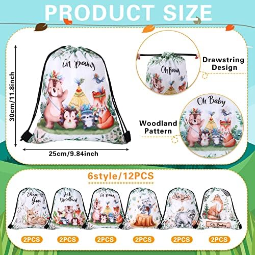 12Pcs Woodland Themed Drawstring Bags for Parties