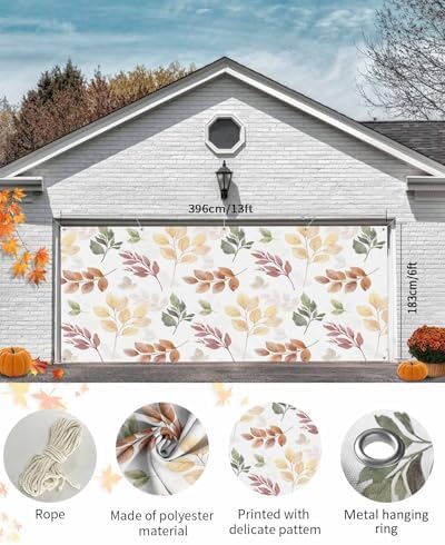 IDOWMAT Autumn Eucalyptus Leaf Garage Door Cover 7x8ft