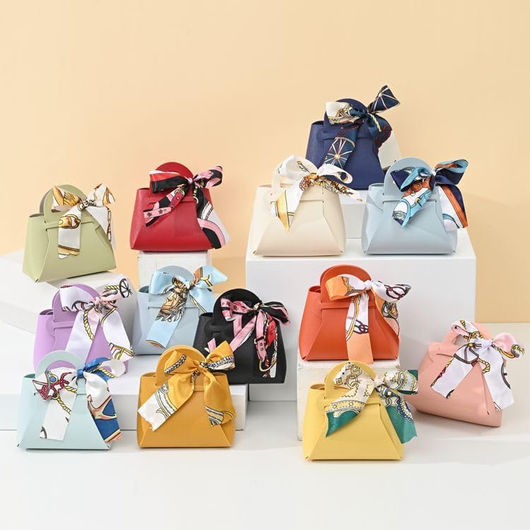 HOSDZOU 10 Pack Leather Wedding Candy Bags with Handle