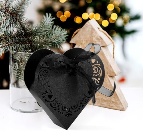 HOMSFOU Heart Shape Wedding Favor Boxes with Ribbons