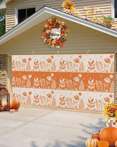 IDOWMAT Autumn Flower Leaf Garage Door Cover 7x16ft